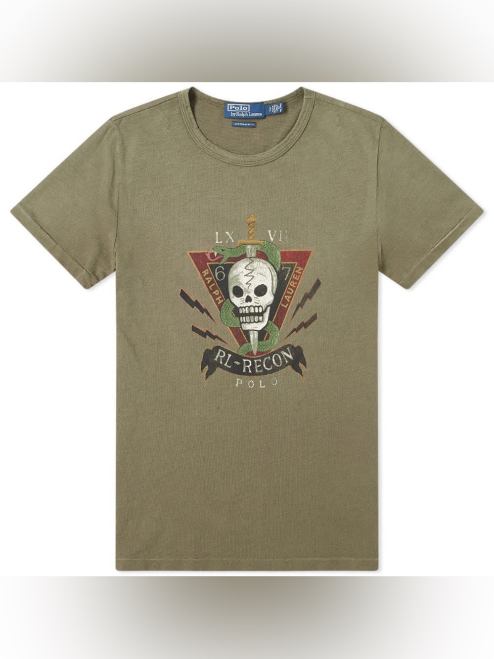 Polo Ralph Lauren Military Skull Print Graphic Tee in Army Green Size S
